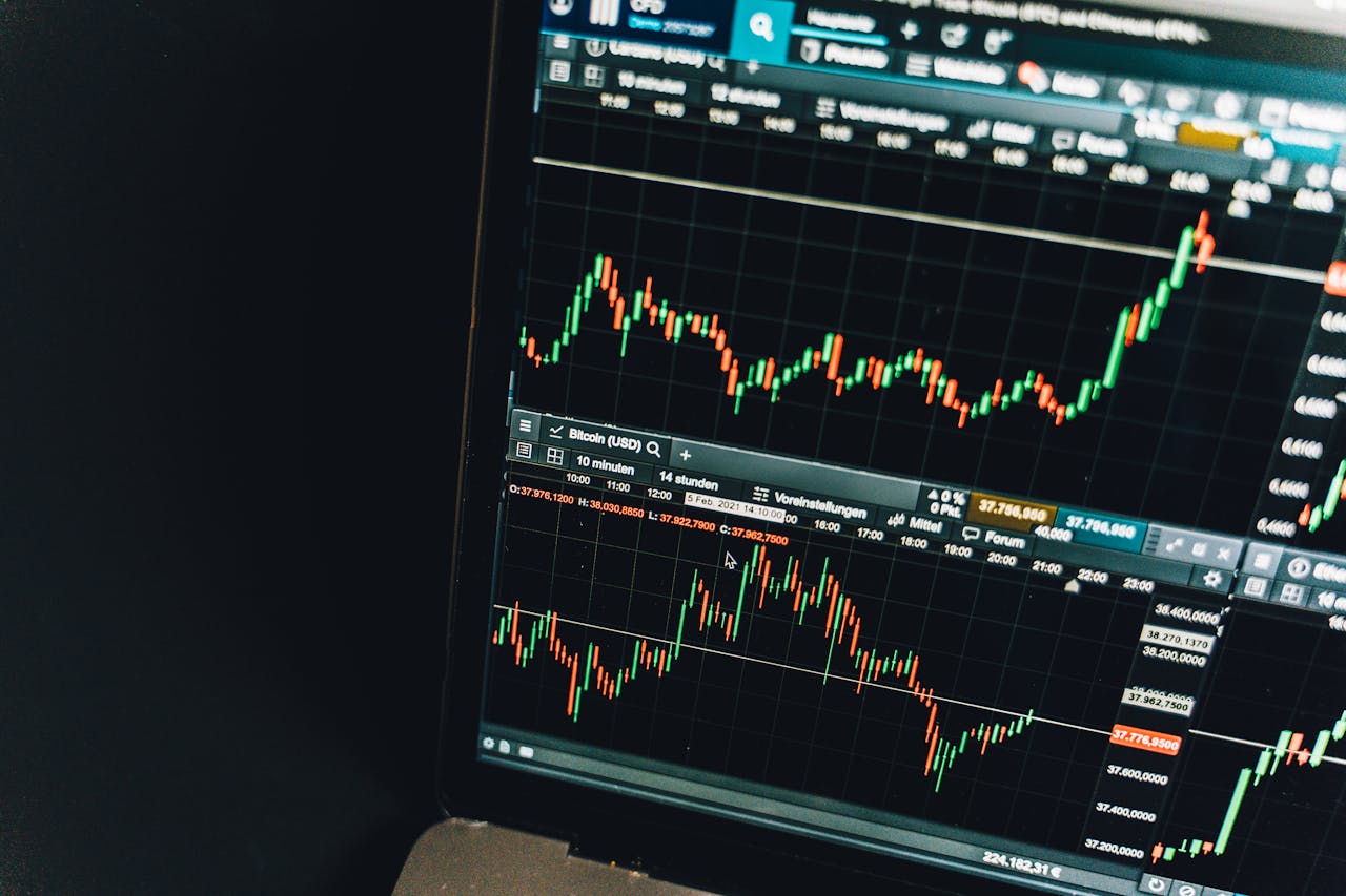 contact-img Close-up of a live cryptocurrency trading chart screen displaying dynamic market trends and analysis.